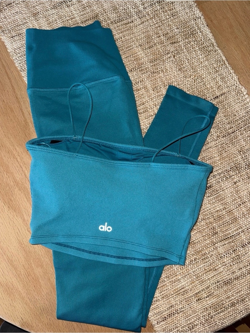 ALO Yoga Teal Ribbed Leggings and Tank Set
